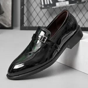 Uomo scarpe eleganti in pelle verniciata nera business matrimonio oxford fibbia