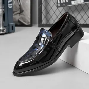 Scarpe eleganti uomo in pelle verniciata nera affari formali scarpe da sposa con fibbia.