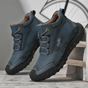Herren High-Top Freizeistiefel, bequeme Outdoor Lederschuhe mit dicken rutschfesten Sohlen.