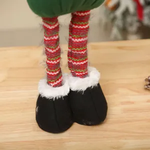 Christmas doll desktop decoration fabric plush gnome figurine with striped legs and black shoes decor.