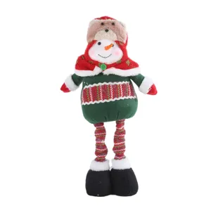 Christmas snowman plush doll decoration with retractable long legs for desktop holiday display