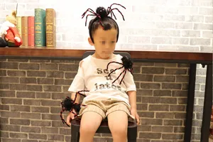 Halloween spider costume set detail showing cute plush headband and accessories on child model.
