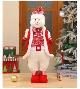 Weihnachtlicher Pluesch Schneemann Puppe Stehdeko Tischdekoration in rot weiss neu