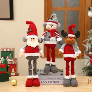 Weihnachten Teleskop Puppe Ornament Niedlich Gestrickter Stoff Weihnachtsmann Schneemann Elch Stehende Figur Für Feiertag Zuhause Tischdeko Geschenk