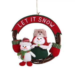 Christmas wreath decoration plush snowman wall hanging holiday festive home party decor cute ornament
