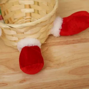 Christmas bamboo woven basket with cute santa boots decoration for holiday table decor.