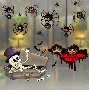 Halloween Fensteraufkleber statische Haftung gruselige Skelett Spinne Kürbis Party Deko für Shop