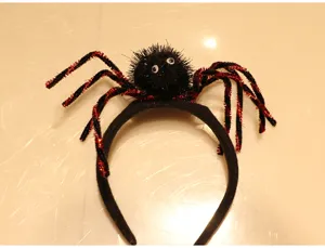 Halloween spider headband with fluffy plush body and creepy red legs for party costume dress up.