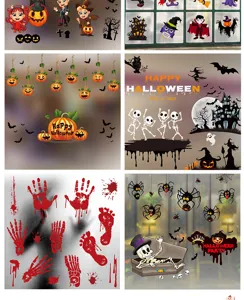 Halloween Fensteraufkleber statische Deko Kürbis Skelett Spinnen für Party Schaufenster Glas Deko