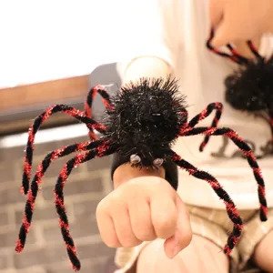 Halloween Plush Spider Decoration Costume Prop Slap Bracelet Headband Or Brooch For Party Haunted House Bar Festive Decor
