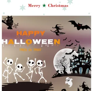Halloween Fensteraufkleber statische Haftung Spukhaus Skelett Fledermäuse Glas Dekoration
