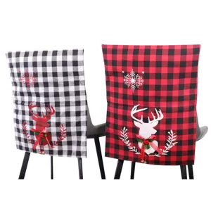 Fundas para sillas a cuadros de Navidad tela no tejida decoración de comedor festivo