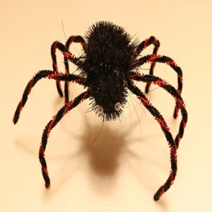 Halloween plush black red spider decoration prop for haunted house party and holiday display