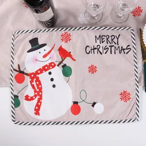Christmas Linen Blend Table Mat Santa Claus Snowman Printed Placemats For Dining Table Xmas Home Party Decorative Mats
