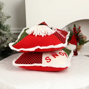 Christmas decorative square throw pillow with 3D Santa and SNOW letters, cozy holiday home decor.