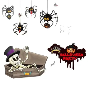 Halloween Fensteraufkleber statisch gruselige Spinne und Skelett Wandtattoo Party Deko