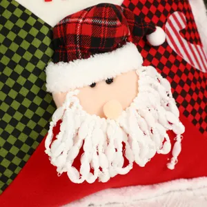 Christmas 3D Santa Claus Patchwork Pillow Cover Plaid Festive Cushion Case Home Decor