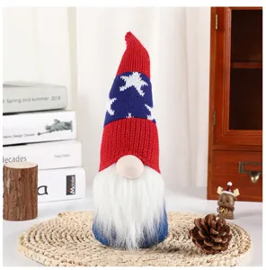 Independence day gnome plush doll red blue star hat patriotic holiday tabletop decoration toy