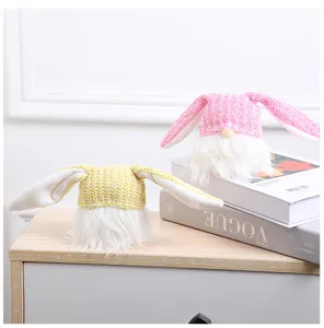 Easter bunny ear faceless doll ornament, cute glowing plush toy for holiday party decoration.