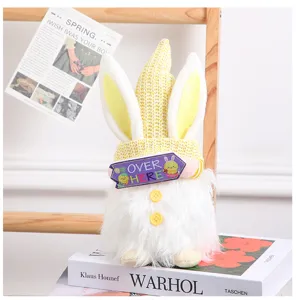 Easter Bunny Gnome LED Luminous Plush Toy Cute Long Ear Faceless Doll Desktop Decor Figurine