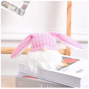 Easter bunny gnome doll with pink knitted ears and plush white beard holiday home decor detail