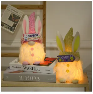 Easter glowing gnome plush toy with cute bunny ears LED light desktop decoration for party
