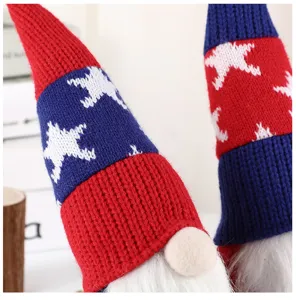 Patriotic Gnome Plush Toy Independence Day American Flag Knitted Dwarf Doll Holiday Decor