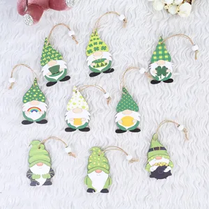 St Patrick Day Wooden Gnome Hanging Ornaments Green Clover Swedish Leprechaun Wood Slices Pendant With Twine For Irish Festival Party Home Decoration