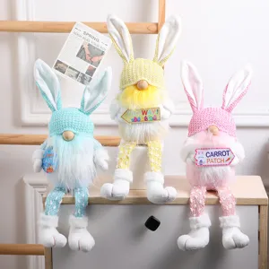 Pasen Gezichtsloze Kabouter Pluche Pop Ornament Schattig Konijnenoren Lange Benen Breien Hoed Zweedse Dwerg Tafel Huis Feestdecoratie