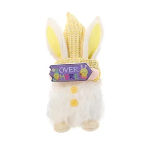 Easter Gnome plush toy with cute rabbit ears and sign holding holiday desktop decoration