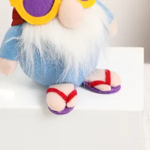 Cute summer gnome plush doll with sunglasses and flip flops, perfect desk ornament.