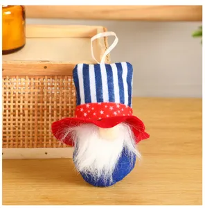 Independence Day faceless gnome hanging ornament with striped hat and white beard.