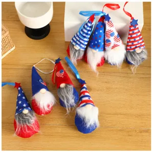 Independence Day patriotic gnome hanging ornaments, red white and blue plush faceless doll decor.