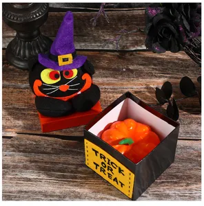 Halloween creative gift box cute plush black cat pumpkin desktop ornament holiday decor festival item