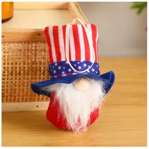 American Independence Day gnome plush toy hanging ornament with patriotic striped top hat.