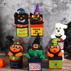 Halloween Plush Pumpkin Ghost Black Cat Witch Gift Box Candy Storage Box Festive Tabletop Party Decoration Ornament