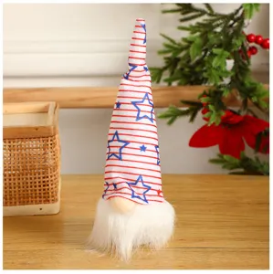Patriotic American Independence Day Gnome Plush Toy with Striped Star Hat Table Decor