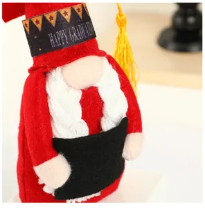 Poupée en peluche gnome de remise des diplômes avec chapeau carré noir et barbe blanche pour cadeau