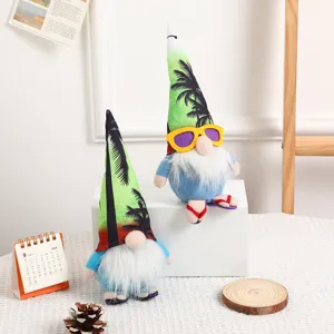 Hawaiian Style Faceless Gnome Plush Doll Cute Sitting Summer Decoration Ornament With Sunglasses Sandal For Beach Party Home Decor