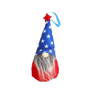 Fourth of July patriotic gnome plush hanging ornament with star hat for holiday decoration