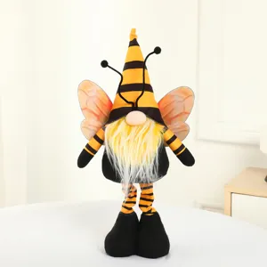 Cute bee gnome plush doll with wings and stripes, perfect for festival home decoration.