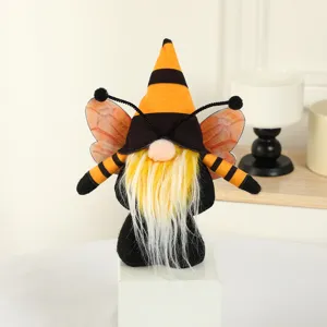 Cute bee gnome plush toy with striped hat and wings for spring festival home table decor.