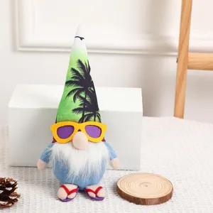 Summer Hawaiian Gnome Plush Toy with Sunglasses and Palm Tree Hat Faceless Doll Decor