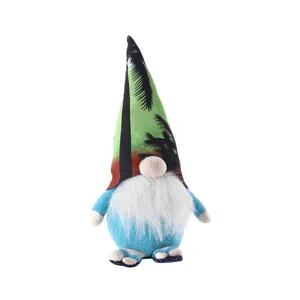 Summer Hawaiian gnome plush toy with palm tree print hat cute desktop decoration ornament