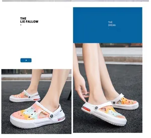 Zuecos de jardín unisex con cojín de aire tie-dye sandalias de playa de verano detalle.
