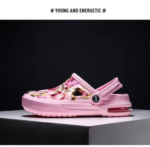Zuecos de jardín florales rosas para mujer y hombre, zapatos de verano transpirables aire.