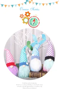 Muñeca de peluche de gnomo de sirena con tema oceánico decoración linda para el hogar.