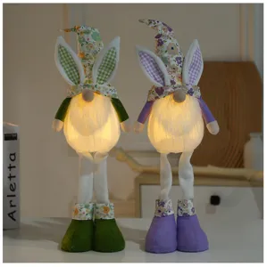 Easter gnome plush toy with glowing belly and rabbit ears, perfect holiday table decoration.