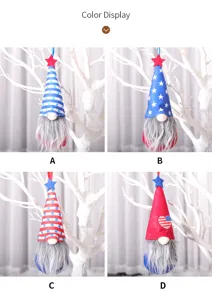 US Independence Day patriotic gnome hanging plush doll ornament, red white and blue holiday decor.