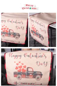 Valentine's Day Burlap Table Runner Red Truck Heart Decor Dining Table Cover 180x35cm